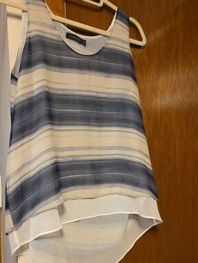 WORN ONCE Calvin Klein Blue and Cream Layered Striped Sleeveless Tank